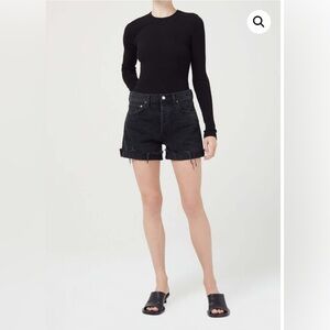 NWT AGOLDE Parker Long with Cuff in Lucid Wash Black Denim Shorts Sz 25